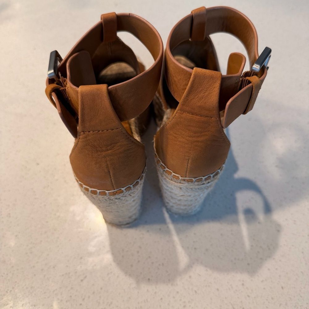 Marc Fisher Mlannie Tan Leather Espadrille Wedge Ankle Strap Sandal Size 5.5 - Picture 7 of 9